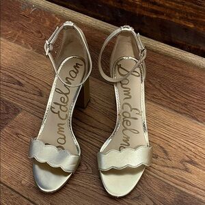 Sam Edelman Metallic Gold Block 3.5 inches Heel Strappy Dressy Sandals 10